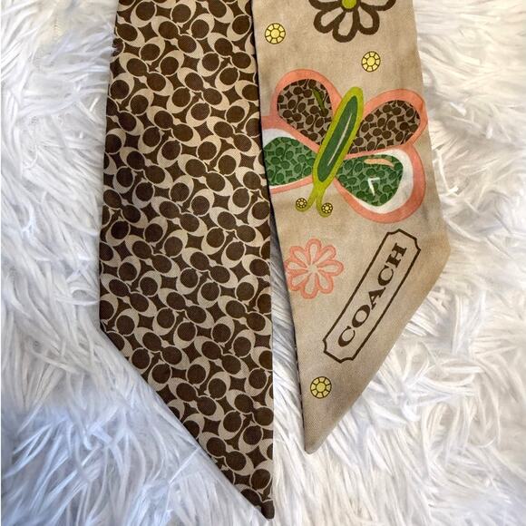 y2k COACH Silk Bag Scarf Butterfly Floral - Picture 3 of 4